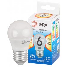 ЭРА QX LED-6 Ват-P45-2700K-E27 Лампа светодиодная шарик (арт.P45-7W-827-E27) 10/100, Китай