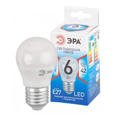 ЭРА QX LED-6 Ват-P45-4000K-E27 Лампа светодиодная шарик (арт.P45-7W-840-E27) 10/100, Китай