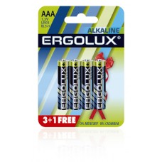 Батарейка Ergolux LR03 Alkaline 1.5В (3+1шт в упак), Китай