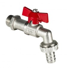 Кран шаровой Valfex латунный 1/2" водоразборный со штуцером, ручка-бабочка, НИКЕЛИР-Й, Китай