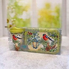 Набор Стакан IZI-GO с крышкой 420мл+Ланч-бокс 0,85л, с декором, IDILAND, 222106420/04, Россия