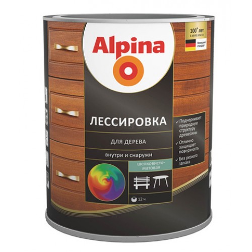 Средство защитное Alpina Лессировка для дерева шелк-мат, цветн., чёрный ...