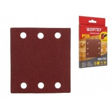 Шлифлист WORTEX 100х110мм Р120 д/дерева самосцепл. 6 отв. 5шт, арт.1334431, Китай