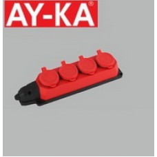 Колодка AY-KA 4 гнезда с заземлением каучуковая красная 55 400 01, Турция