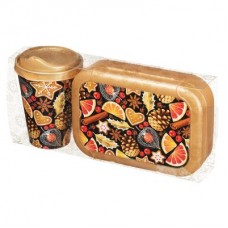 Набор Стакан IZI-GO с крышкой 420мл+Ланч-бокс 0,85л, с декором, IDILAND, 222106238/01, Россия