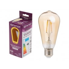 Лампа светодиодная филаментная ЮПИТЕР ДЕКОР ST64 6 Вт E27 3000К, арт.JP6006-01, Китай