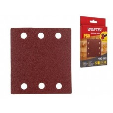 Шлифлист WORTEX 100х110мм Р80 д/дерева самосцепл. 6 отв. 5шт арт.1334430, Китай