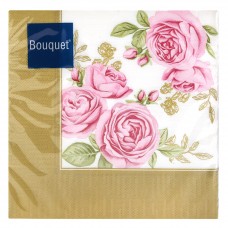 Салфетки декоративные Bouquet 33х33см 3 слоя, 20шт "Розы в золотой рамке" 25239, РФ