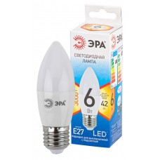 ЭРА QX LED-6 Ват-В35-2700K-E27 Лампа светодиодная свеча  (арт.B35-7W-827-E27) 10/100, Китай