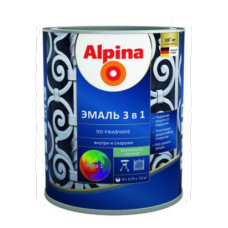 Эмаль Alpina по ржавчине 3 в 1 шелк-мат RAL6002 Зеленый 0,75л / 0,80кг, РБ Эмаль Alpina по ржавчине 3 в 1 шелк-мат RAL6002 Зеленый 0,75л / 0,80кг, РБ