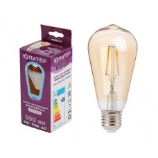 Лампа светодиодная филаментная ЮПИТЕР ДЕКОР ST64 6 Вт E27 4000К, арт.JP6006-02, Китай