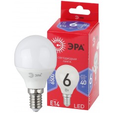 Лампочка светодиодная ЭРА LED P45-6W-865-E14 R ЭРА диод, шар, 6Вт, хол, E14, Китай